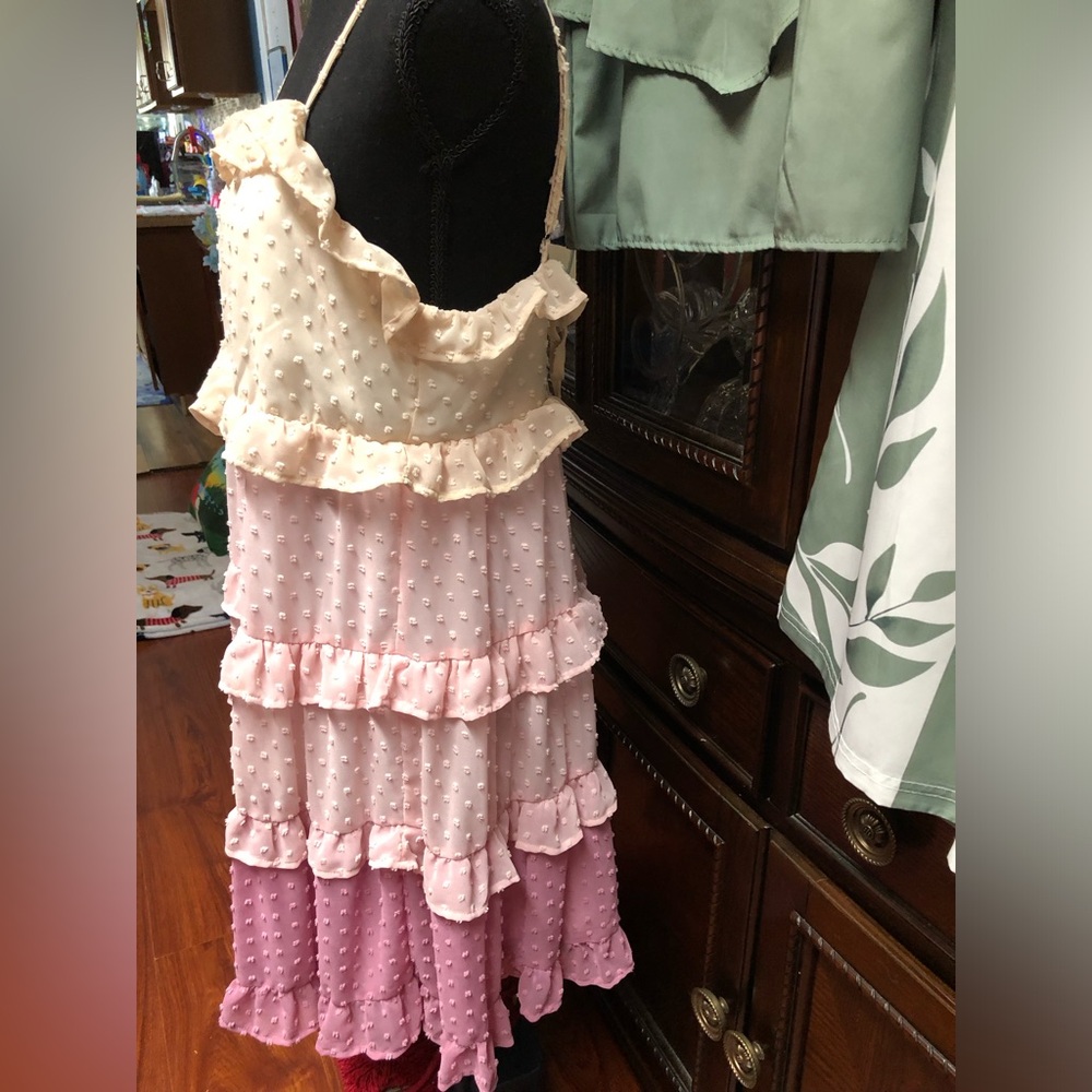 Pink and Cream Ruffled eyelit  Dress - Picture 7 of 15